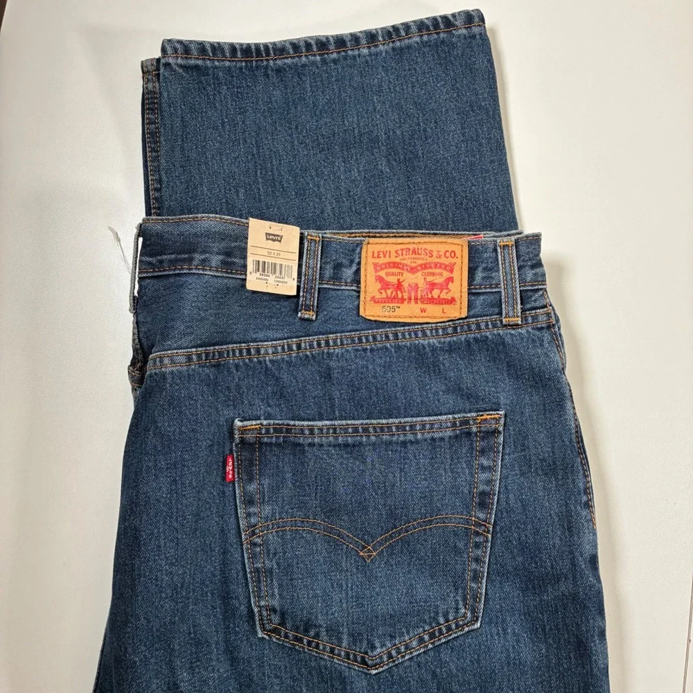 NEW Levi's 505 Regular Fit Jeans 50x29 Blue Straight Leg 100% Cotton Denim
